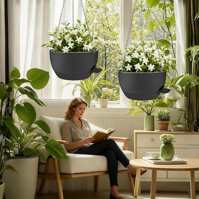 2 Pack Hanging Planters for Indoor Outdoor Plants, 12 Inch Self Watering - Image 2
