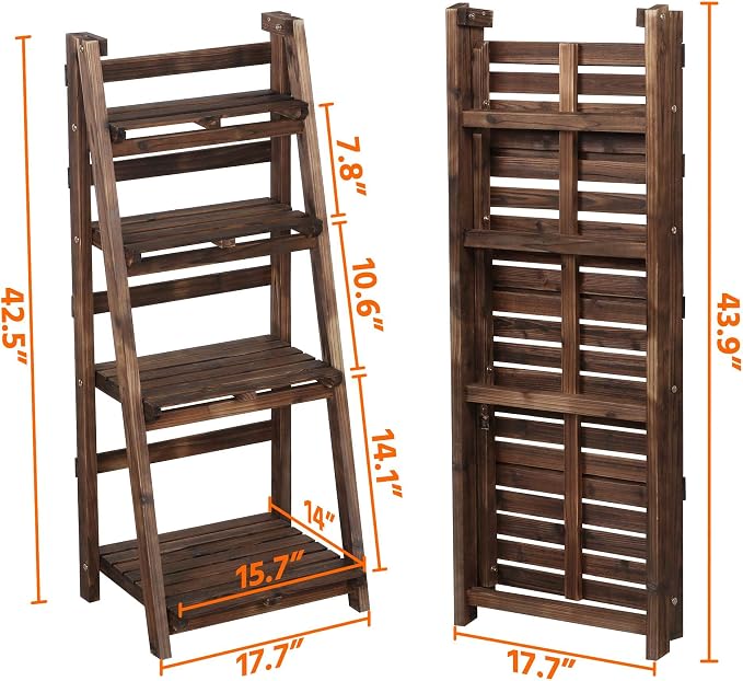 Yaheetech Foldable Ladder Shelf Wooden Plant Stand Indoor Outdoor Shelves No - Image 3