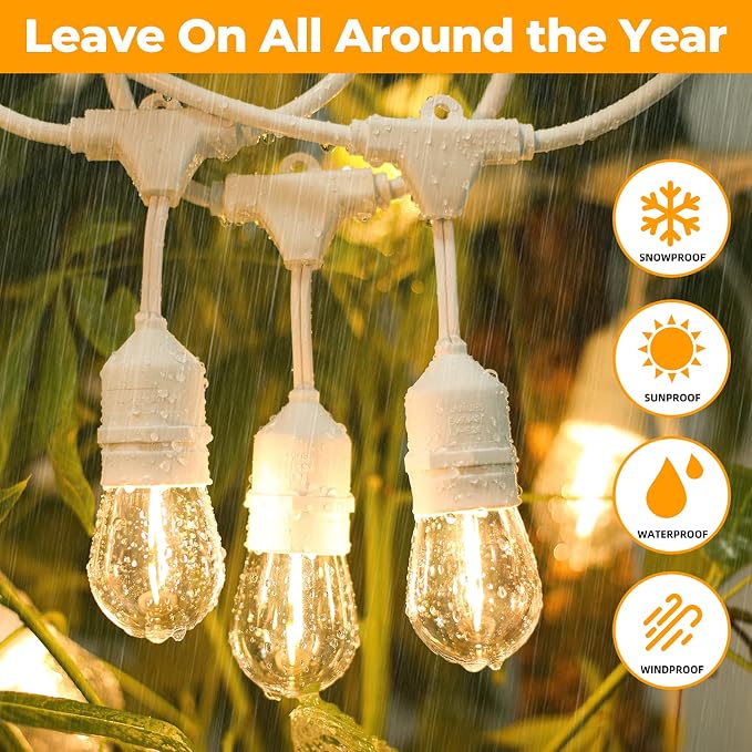 96FT Outdoor String Lights, Commercial Grade Heavy Duty White Wire Patio Light - Image 2
