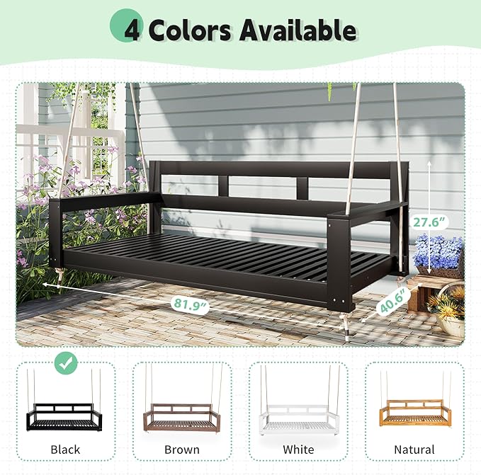 Harper & Bright Designs Patio Wooden Twin Size Porch Swing Daybed Frame - Image 9