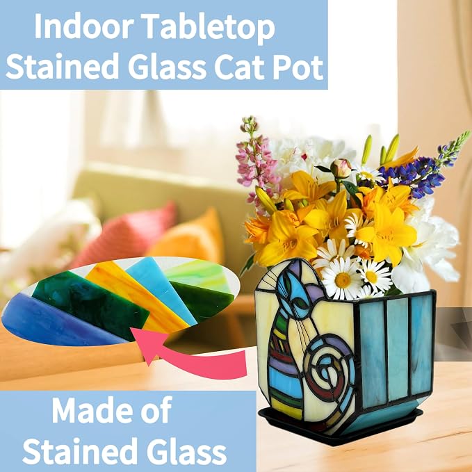Stained Glass Cat Unique Plant Pot, Indoor Planter - Image 4