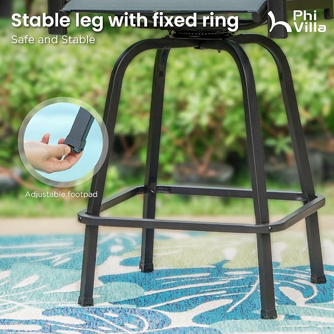 PHI VILLA Outdoor Bar Stools Set of 6, Swivel Patio Bar Stools & Chairs - Image 8