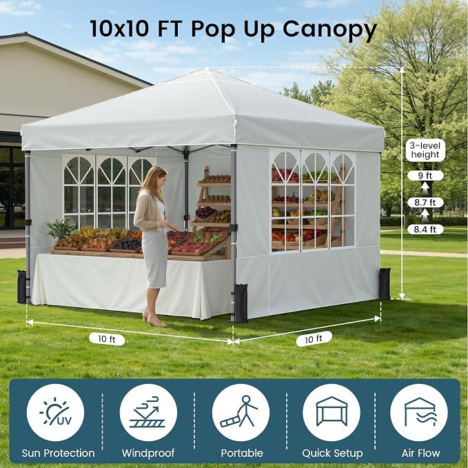 Pop Up Canopy Tent with Sidewalls, 10x10ft 10 Person Party Tent One Push Setup - Image 2