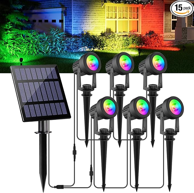Solar Spot Lights Outdoor Color Changing, Solar RGB Spotlights Waterproof by CREPOW