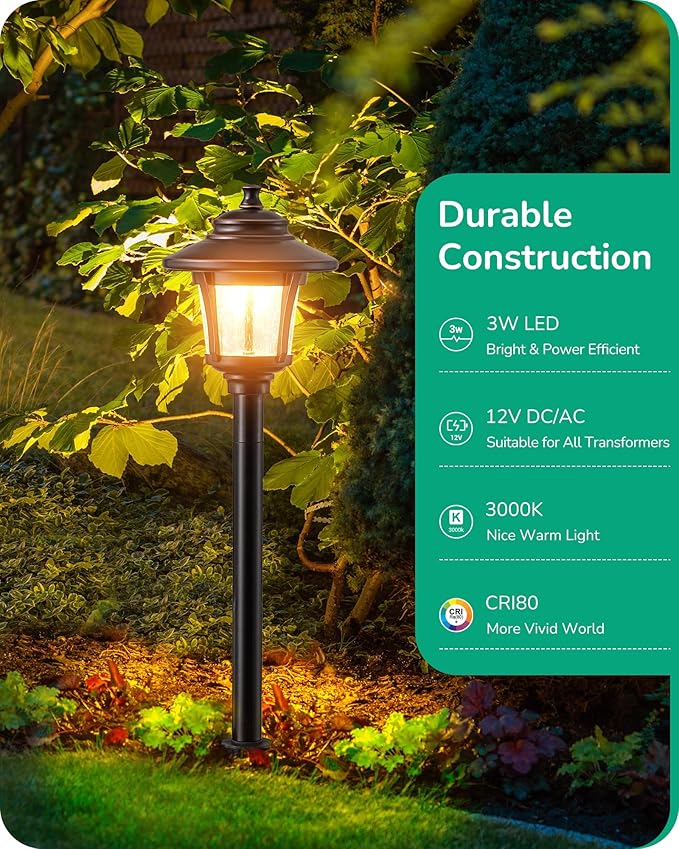 EDISHINE Low Voltage Pathway Lights Wired, 12V 3W 120LM 3000K Seed Glass - Image 2