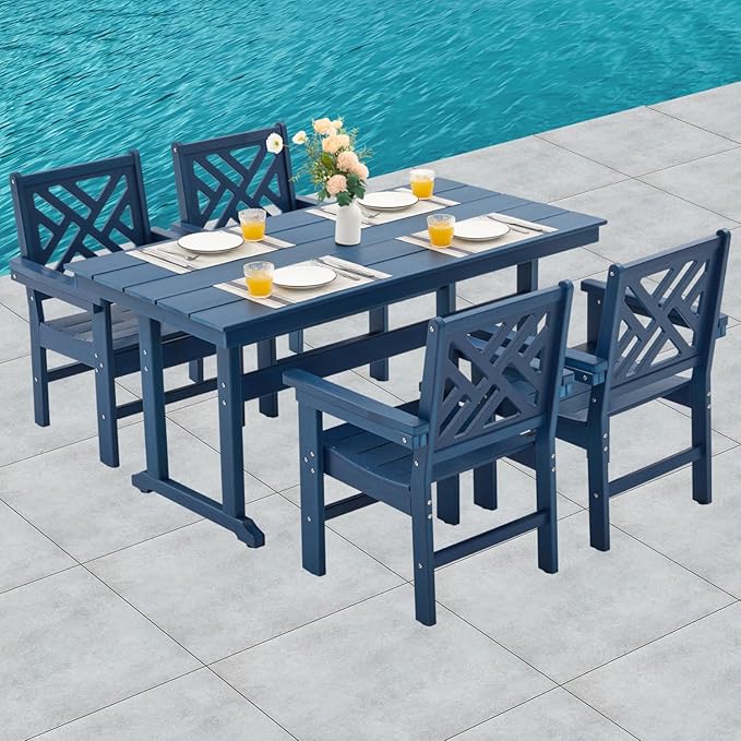 HDPE Dining Table Set for 4, 5-Piece Outdoor Table and Chairs Include 4 Dining by Unknown