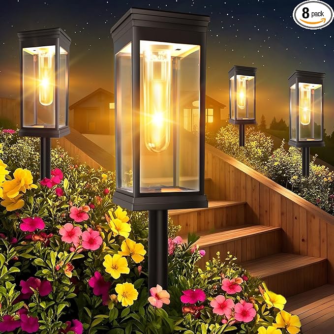 8 Pack Solar Pathway Lights Outdoor, IP65 Waterproof by SolarPathwayLights