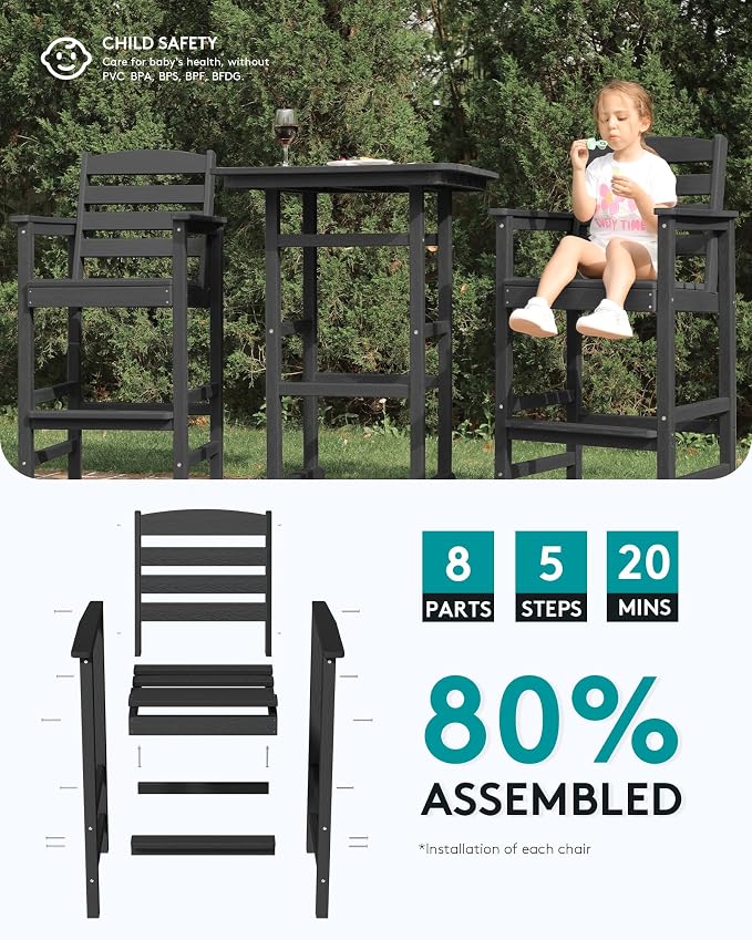 SERWALL Tall Adirondack Chairs Set of 2, Weather Resistance Outdoor Bar Stools - Image 4