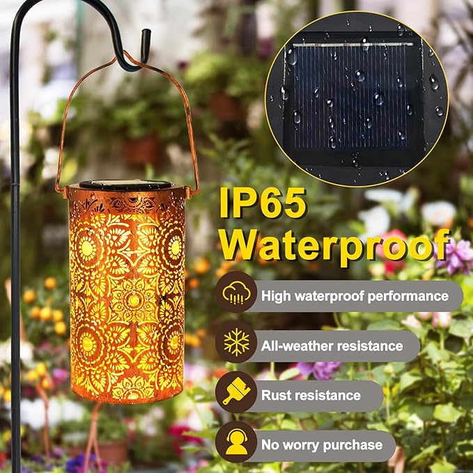 Solar Lanterns Outdoor Hanging Lantern Lights, Sunflower Metal Decor - Image 5