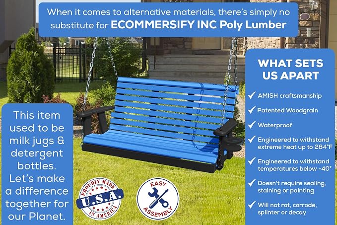 Poly Lumber Wood 4FT Porch Swing Amish Craftsmandship Made in USA HDPE - Image 3
