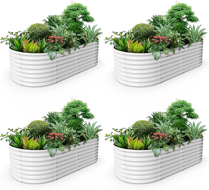 A ANLEOLIFE 4-Set 8X4X2 ft Galvanized Raised Garden Bed Kit, Oval Metal Deep by AAnleolife