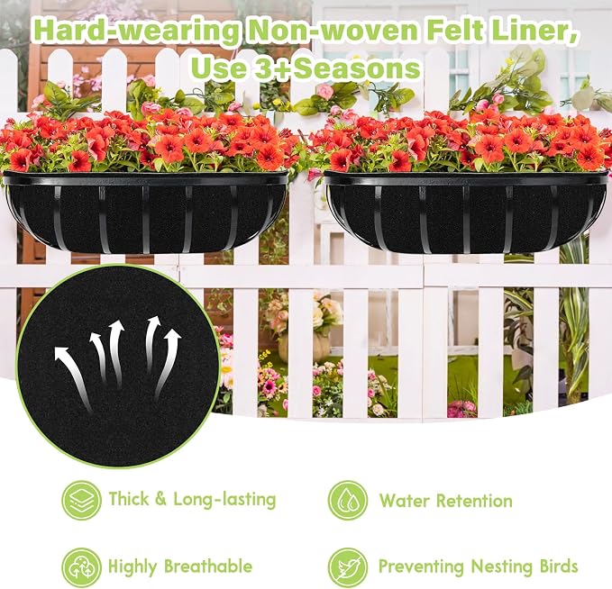 Riare 6 Pack 24 Inch Black Felt Window Box Liners- Fabric Trough Planter Basket - Image 3