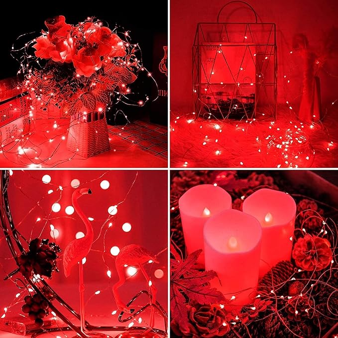JMEXSUSS 4 Pack 400 LED 132FT Red Solar Fairy Lights Outdoor Waterproof - Image 6