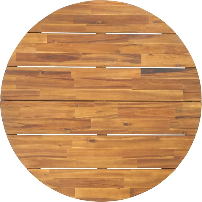 SAFAVIEH Outdoor Collection Leo Natural/White Solid Wood Round Coffee Table - Image 5