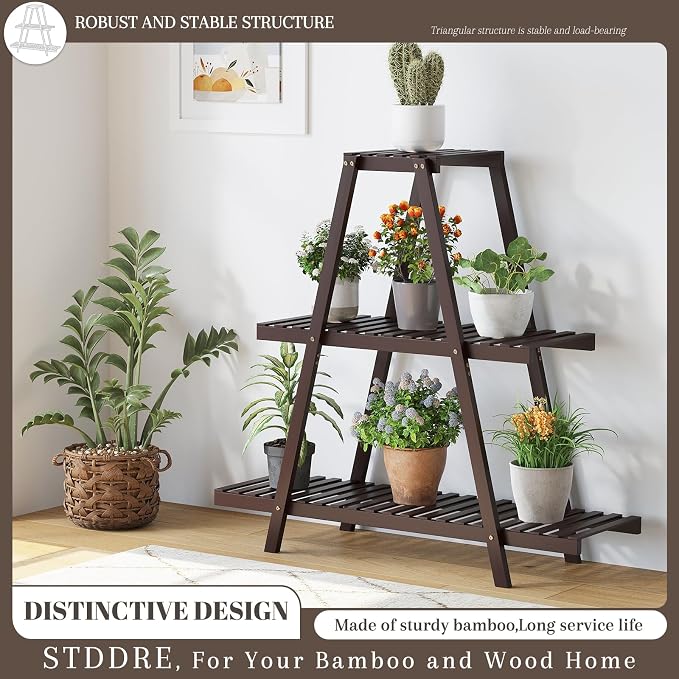 Plant Stand For Indoor Outdoor Tiered Plant Shelf 3 Tier 8 Potted Bamboo Flower - Image 6
