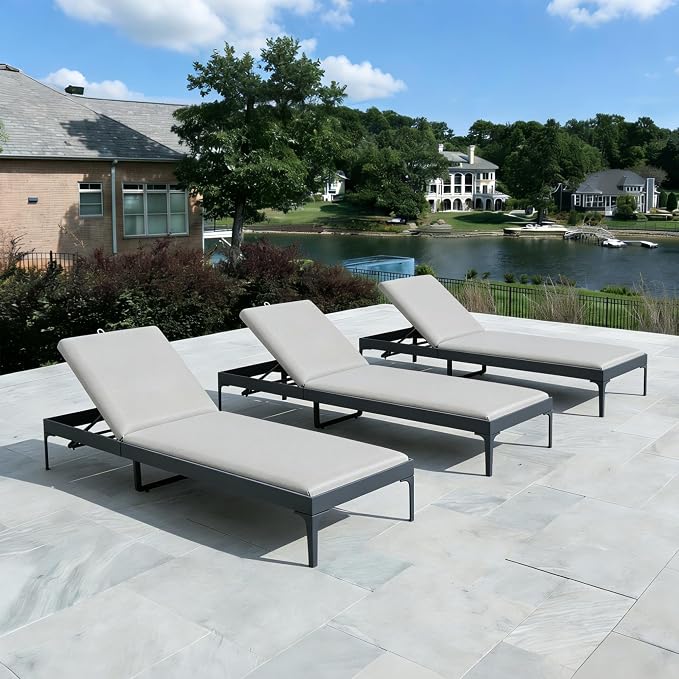 PURPLE LEAF Outdoor Chaise Lounge Set of 3 Aluminum Adjustable Patio Lounger by PURPLELEAF
