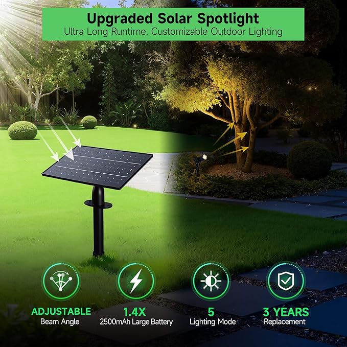 All Night Solar Spot Lights 2500mAh, Adjustable Angle Landscape Lights - Image 2