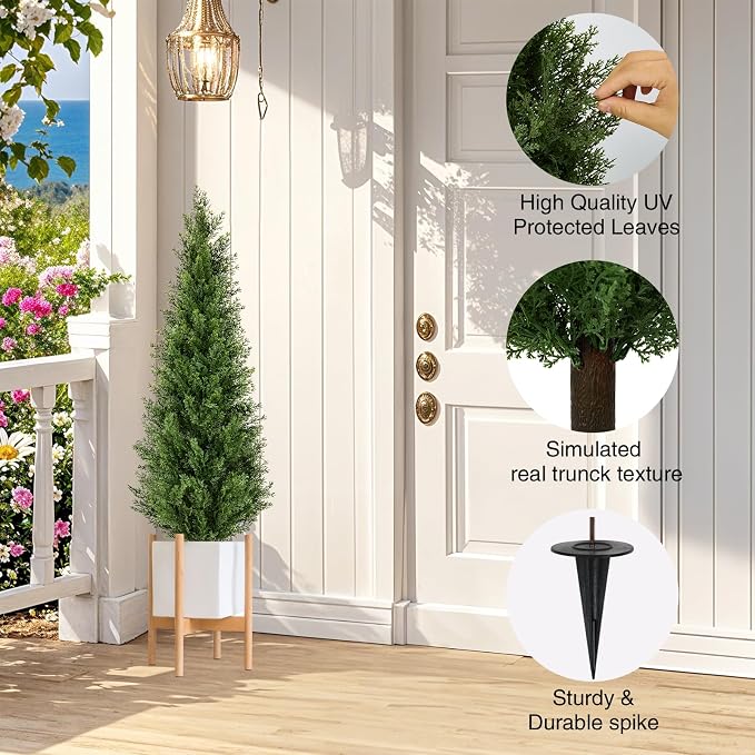 2 Pack 4ft Artificial Cedar Topiary Trees - Image 4