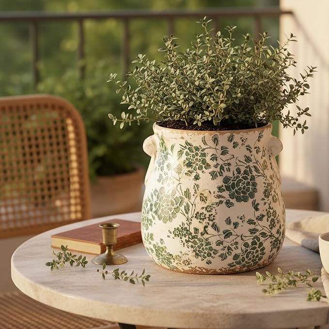 Tuscan Ceramic Planters and Kitchen Utensil Holder, 6.68 Inch Vintage Plant Pots - Image 4