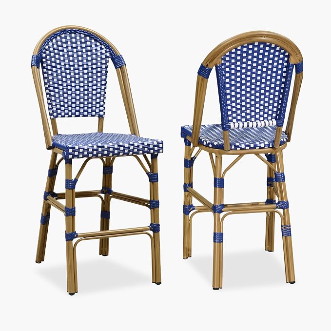 PURPLE LEAF French Counter Height Bar Stool Set of 2 25" Bamboo Print Finish by PURPLELEAF