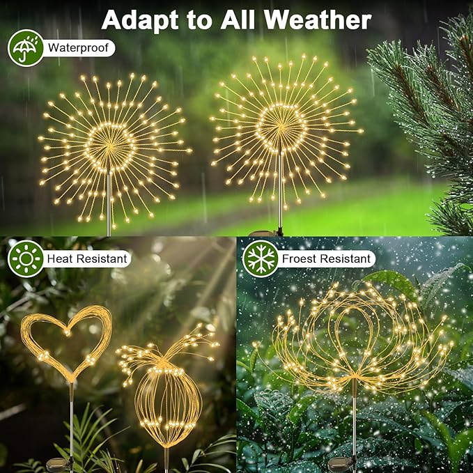 Solar Garden Lights Outdoor, 2 Pack 120 LED Twinkling Firework Lights Decorative - Image 3