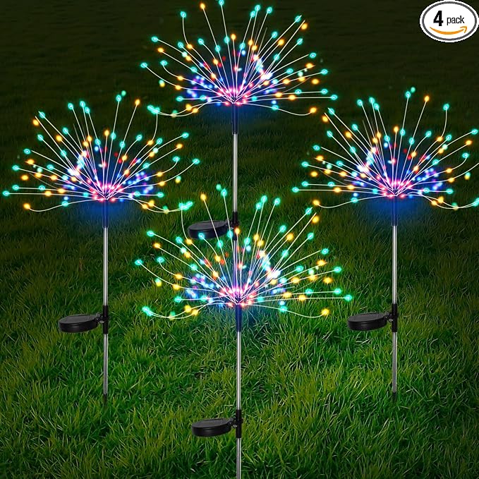 FOOING 4 Pcs Solar Garden Lights Solar Firework Lights Waterproof, 120 LED by FOOING