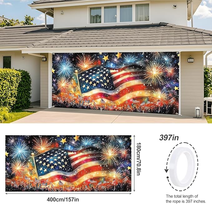 ANNA QUEEN Garage Door Banner 6x13FT, Large Patriotic Garage Door Cover - Image 3