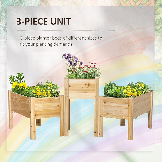 Outsunny Raised Garden Bed Set of 3, Wooden Elevated Planter Box - Image 3