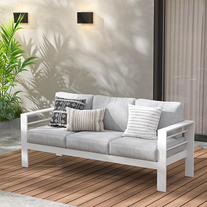 Wisteria Lane Patio Furniture Aluminum Sofa, All-Weather Outdoor 3 Seats Couch - Image 2