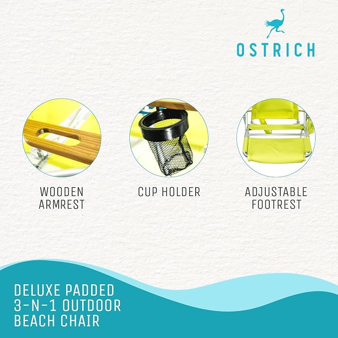 Ostrich The Deluxe 3N1 Lightweight Lawn Beach Reclining Lounge Chair - Image 4