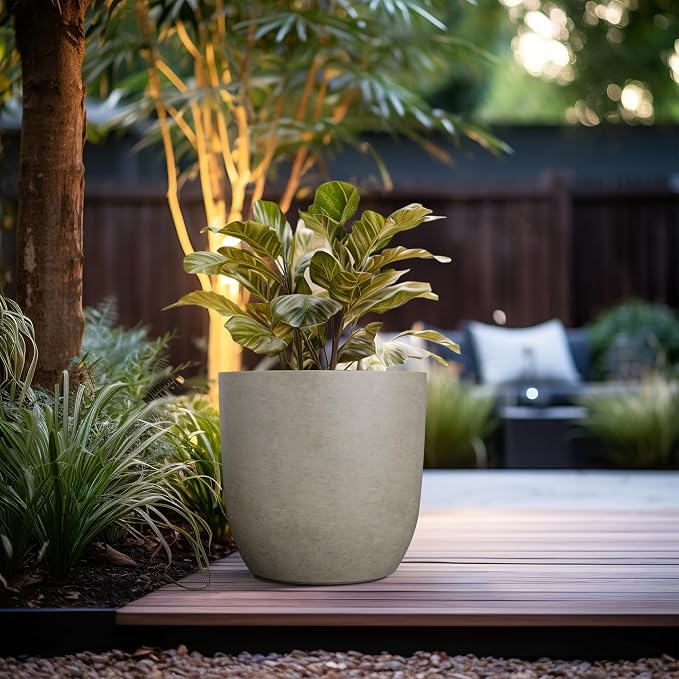 Kante 16.5" Dia Round Concrete Planter, Large Outdoor Modern Indoor Decorative - Image 5