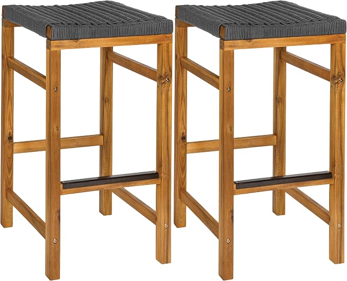 JONATHAN Y BSL1201B-SET2 Armand 30" Modern Coastal Backless Acacia Wood Outdoor by JONATHANY