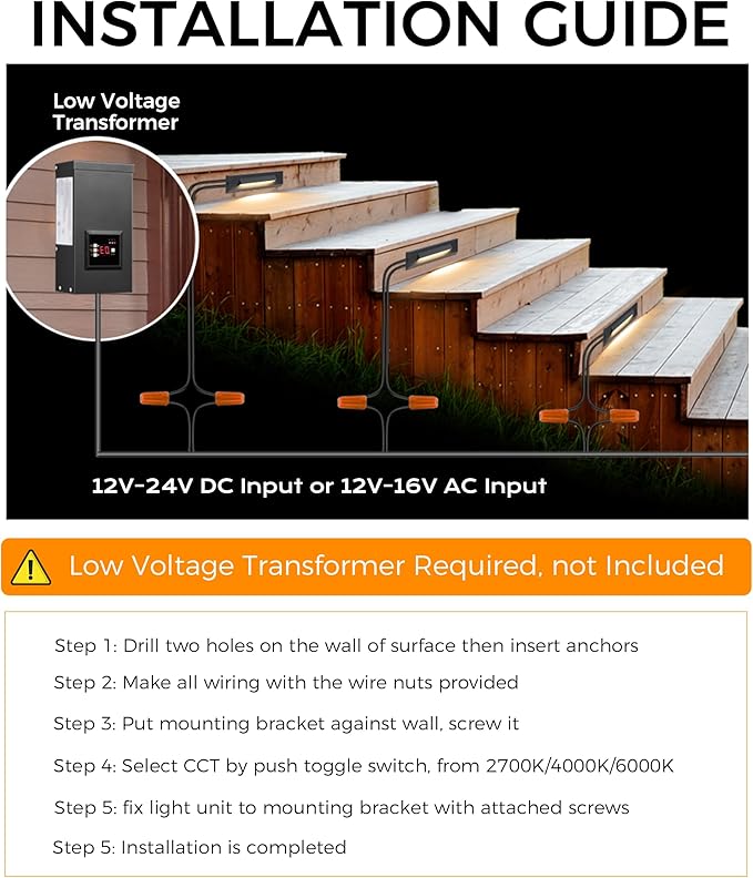 CLOUDY BAY 3 Color Low Voltage 12-24V LED Step Lights Outdoor, 2.5W Landscape - Image 3