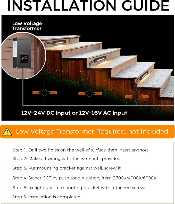 CLOUDY BAY 3 Color Low Voltage 12-24V LED Step Lights Outdoor, 2.5W Landscape - Image 3