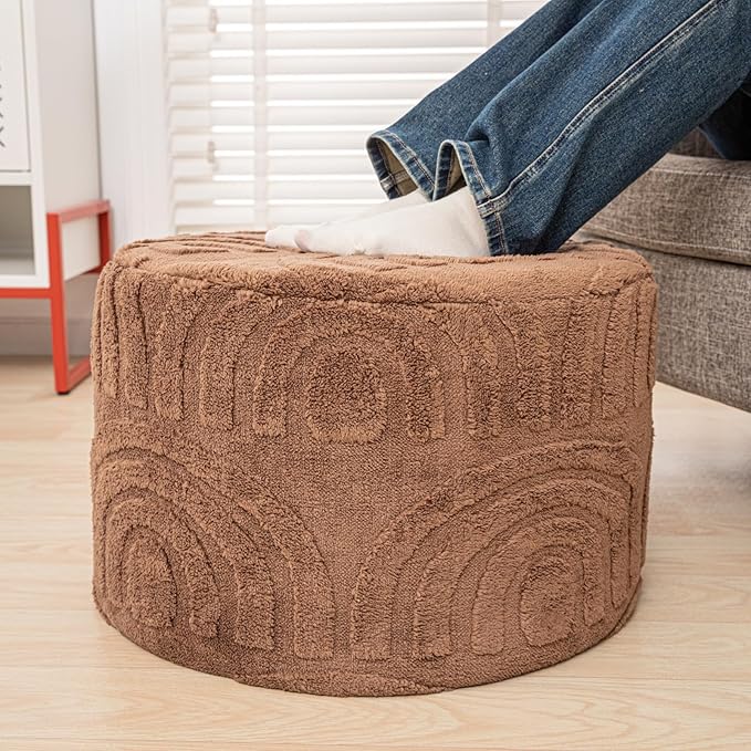 Asuprui Round Ottoman Pouf Ottoman Foot Stool Seat Faux Fur Bean Bag Foot Rest by Asuprui