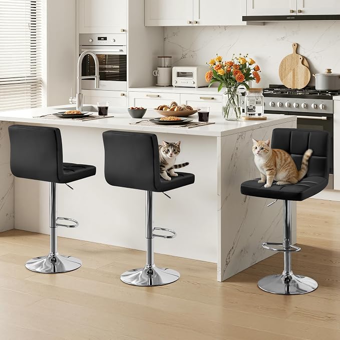 Yaheetech Bar Stools Set of 3, Adjustable PU Leather Swivel Barstools, Modern - Image 2