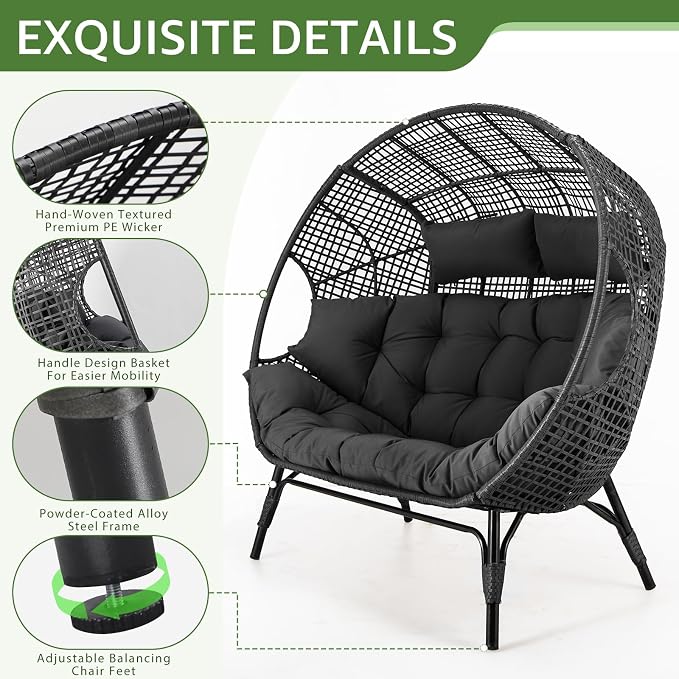 NICESOUL® Double Egg Chair Indoor Outdoor Stationary Oversized 6.5" Thick - Image 5