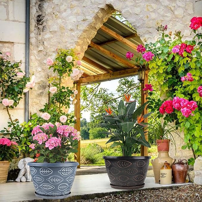Outdoor Flower Pots for Plants Set of 3 Pack 11 Inch Planter Pot, Large Plastic - Image 6