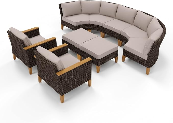 PHI VILLA 7-Piece Wicker Patio Furniture Set, Outdoor Half-Moon Curved - Image 9