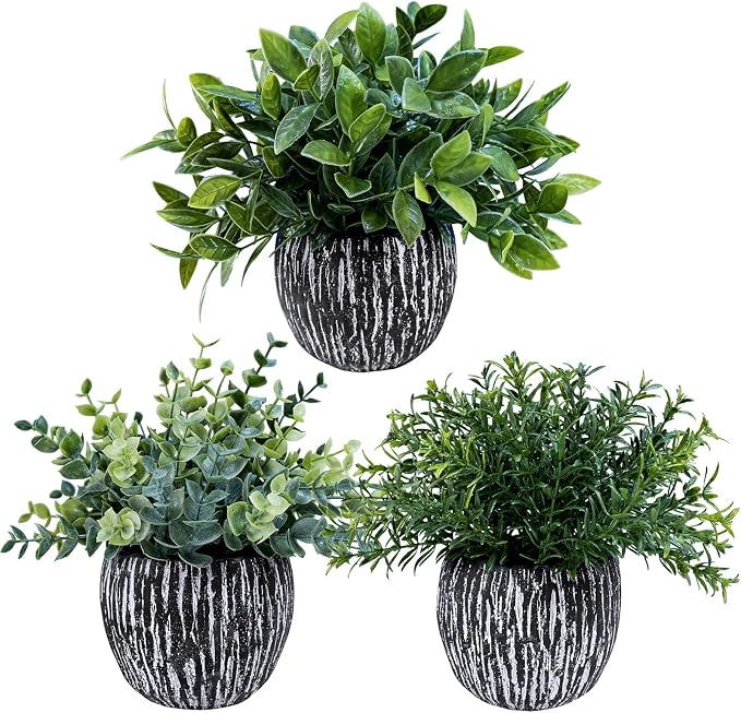 Winlyn Set of 3 Artificial Potted Plants Faux Eucalyptus Rosemary Boxwood by Winlyn