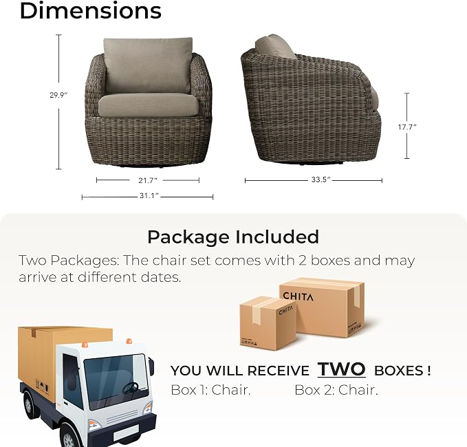CHITA 2 Pieces Patio Wicker 360° Swivel Chairs - Image 6
