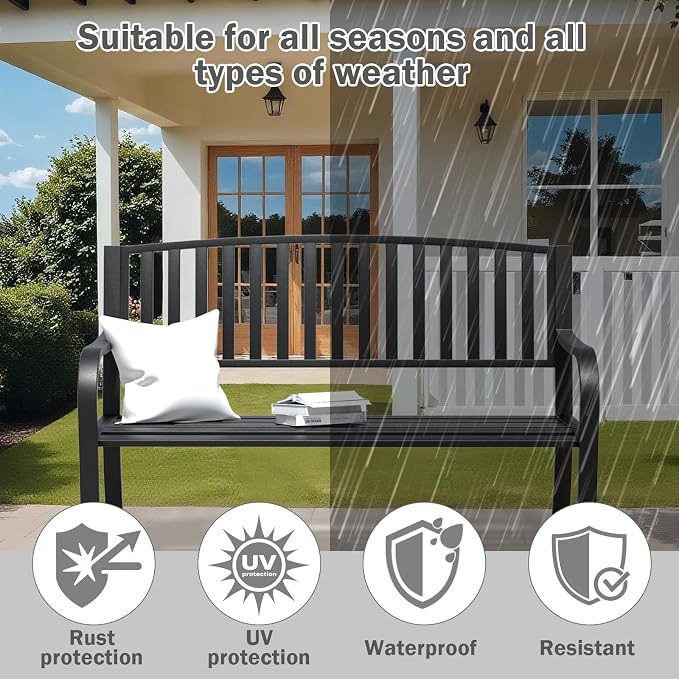 SHGJ&SOFT Outdoor Bench, Garden Bench, Outdoor Metal Frame Patio Park Bench - Image 6