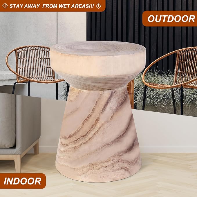 Athaliah Wooden Side Table, 15.8" Hand Carved Rustic Wood Tree Stump End Table - Image 5