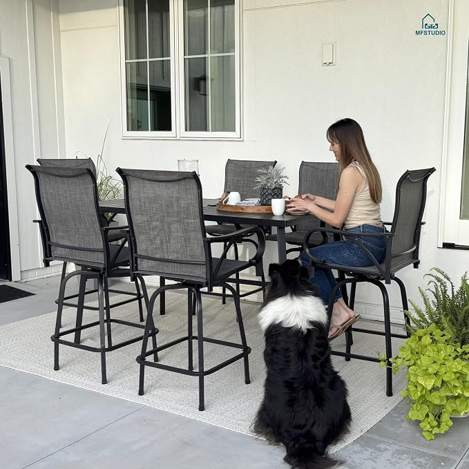 MFSTUDIO Outdoor Bar Stools Set of 2, Swivel Bar Height Patio Chairs Outdoor - Image 9