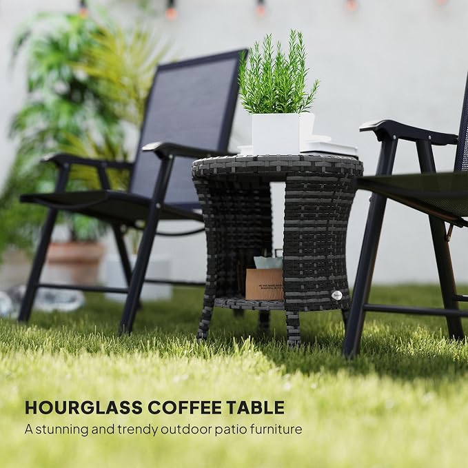 Outsunny 18" Outdoor Wicker Coffee Table, 2-Tier Patio Side Table - Image 4