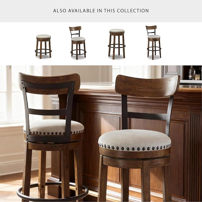 Signature Design by Ashley Valebeck Rustic Farmhouse Swivel Bar Stool – 24.5″ - Image 5