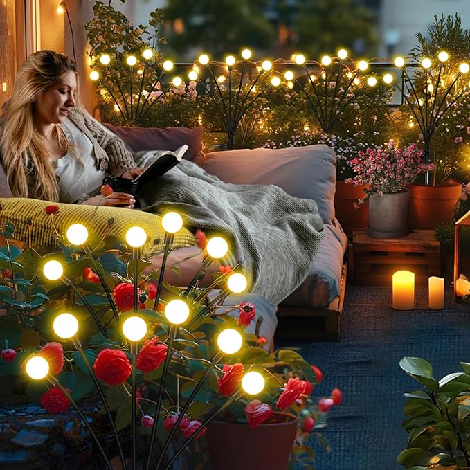 Solar Garden Lights Outdoor, 10 Pack 60 LED Solar Firefly Lights, Swaying - Image 2