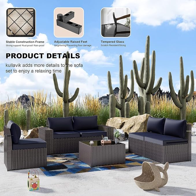 Kullavik Outdoor Patio Furniture Set, 12 Pieces Sectional Rattan Sofa Set Brown - Image 3