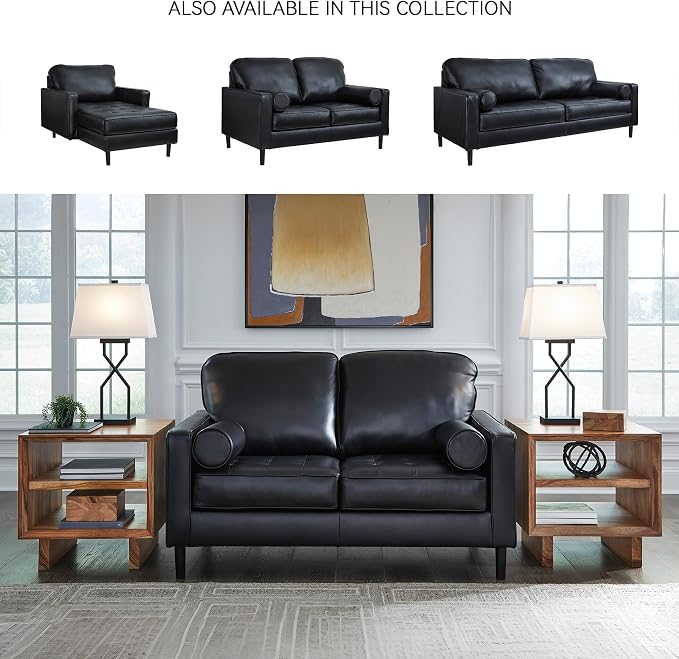 Signature Design by Ashley Bryceview Mid-Century Leather Match Tufted Loveseat - Image 6