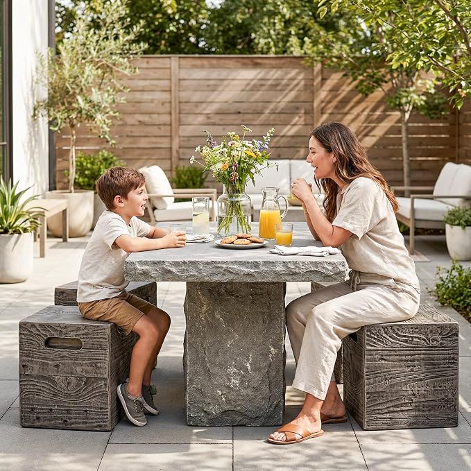 COSIEST Wooden Outdoor Side Table, Square MgO Concrete End Patio Side Table - Image 7